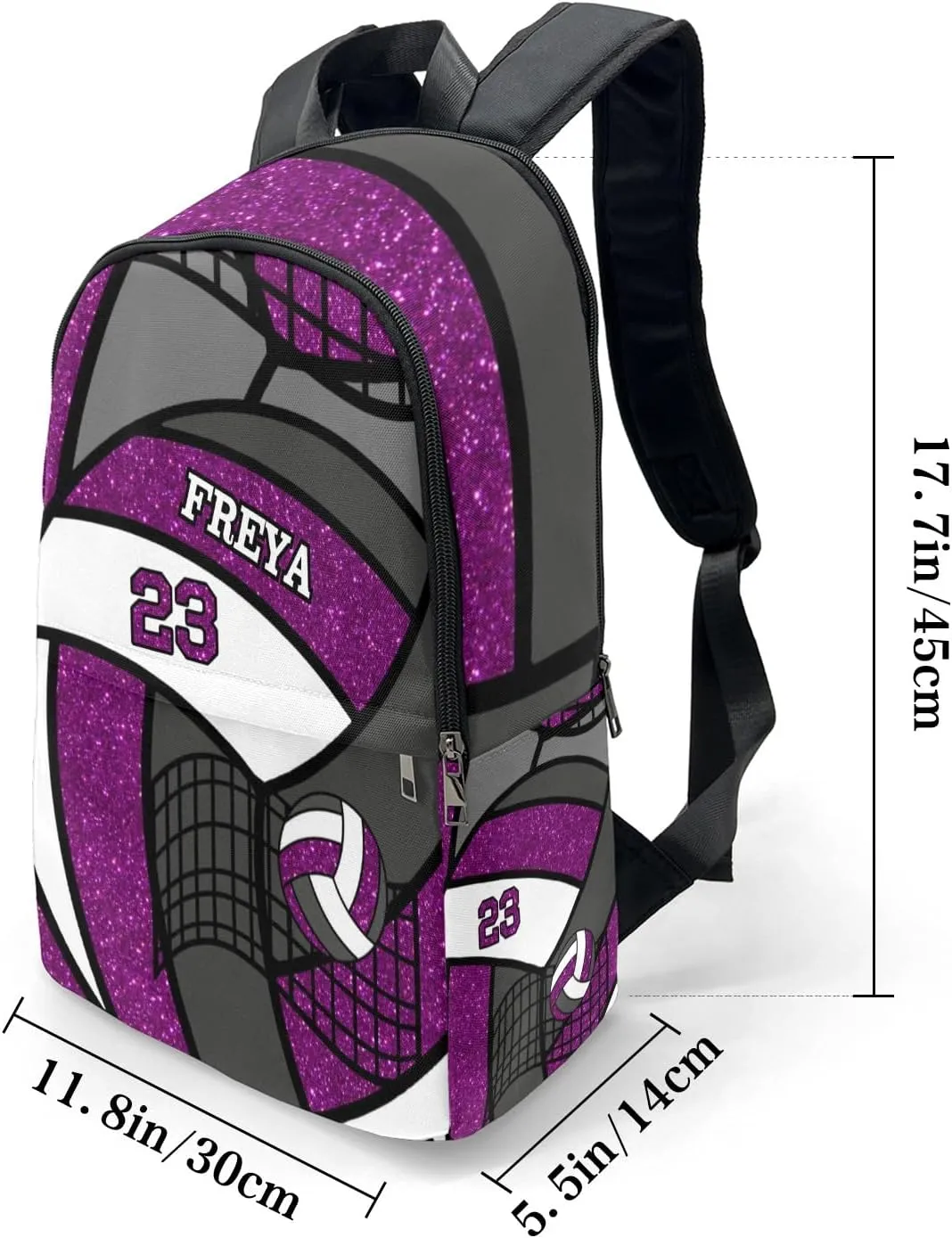 Sport Volleyball Glitter Grape Personalized Backpack for Teen Custom Travel Backpack for Boys Girs Bookbag Casual Bag Name Gift, Design 10, EU5566SS