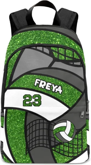 Sport Volleyball Glitter Green Personalized Backpack for Teen Custom Travel Backpack for Boys Girs Bookbag Casual Bag Name Gift