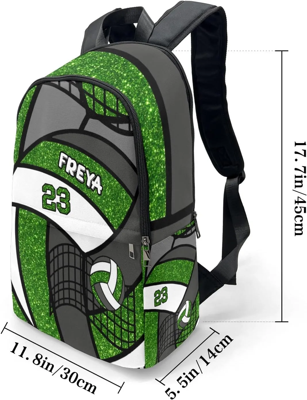 Sport Volleyball Glitter Green Personalized Backpack for Teen Custom Travel Backpack for Boys Girs Bookbag Casual Bag Name Gift