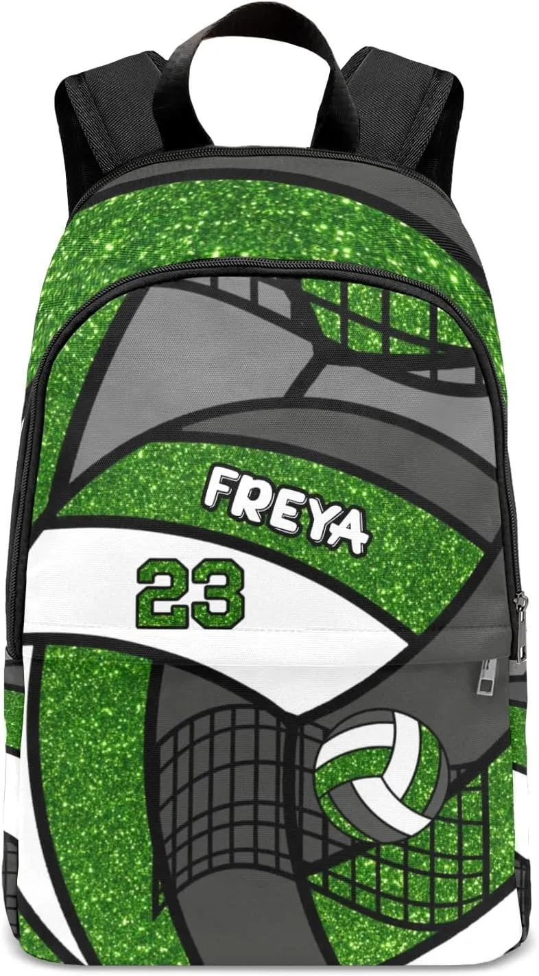 Sport Volleyball Glitter Green Personalized Backpack for Teen Custom Travel Backpack for Boys Girs Bookbag Casual Bag Name Gift
