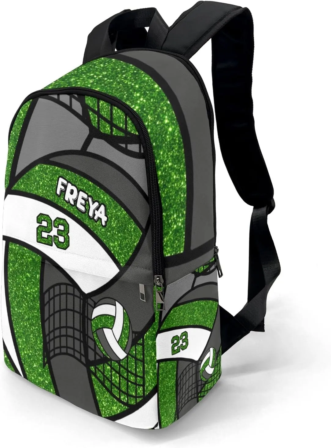Sport Volleyball Glitter Green Personalized Backpack for Teen Custom Travel Backpack for Boys Girs Bookbag Casual Bag Name Gift