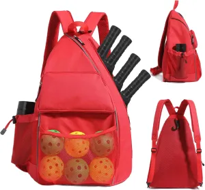 Sports Bag for Pickleball- Large Capacity Sports Bag for 4 Paddles, Adjustable & Multi-Functional - Ideal for Tennis, Squash, Cross-Body Sports Backpack with Fence Hook (Red)