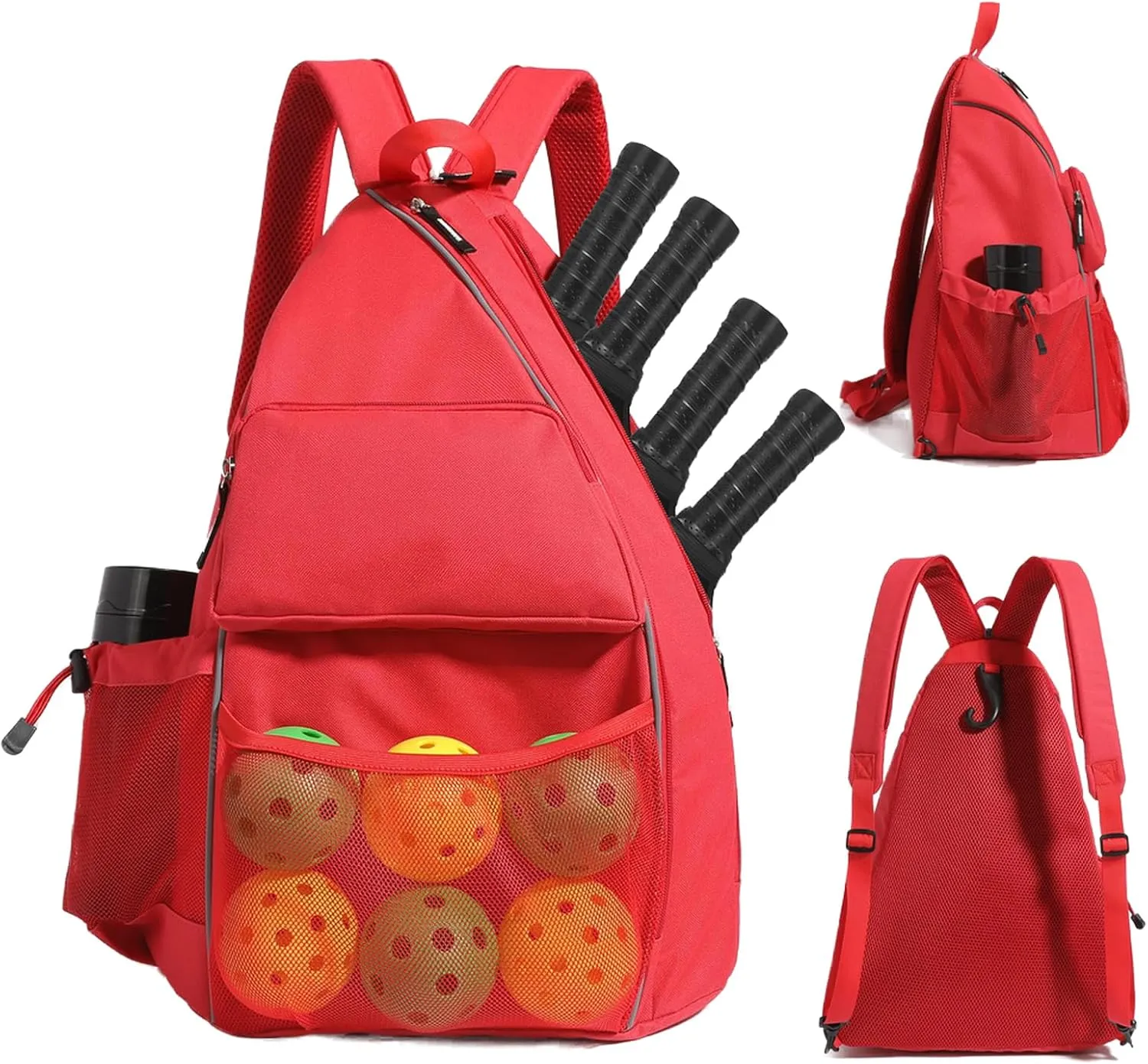 Sports Bag for Pickleball- Large Capacity Sports Bag for 4 Paddles, Adjustable & Multi-Functional - Ideal for Tennis, Squash, Cross-Body Sports Backpack with Fence Hook (Red)