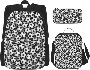 Sports Football Soccer Multifunctional Pocket Backpack Crossbody Lunch Bag Pencil Case 3Pcs Set Large Capacity Backpack