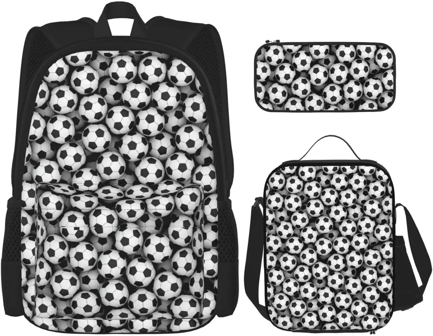 Sports Football Soccer Multifunctional Pocket Backpack Crossbody Lunch Bag Pencil Case 3Pcs Set Large Capacity Backpack