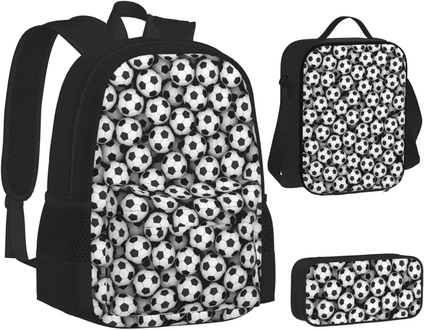 Sports Football Soccer Multifunctional Pocket Backpack Crossbody Lunch Bag Pencil Case 3Pcs Set Large Capacity Backpack