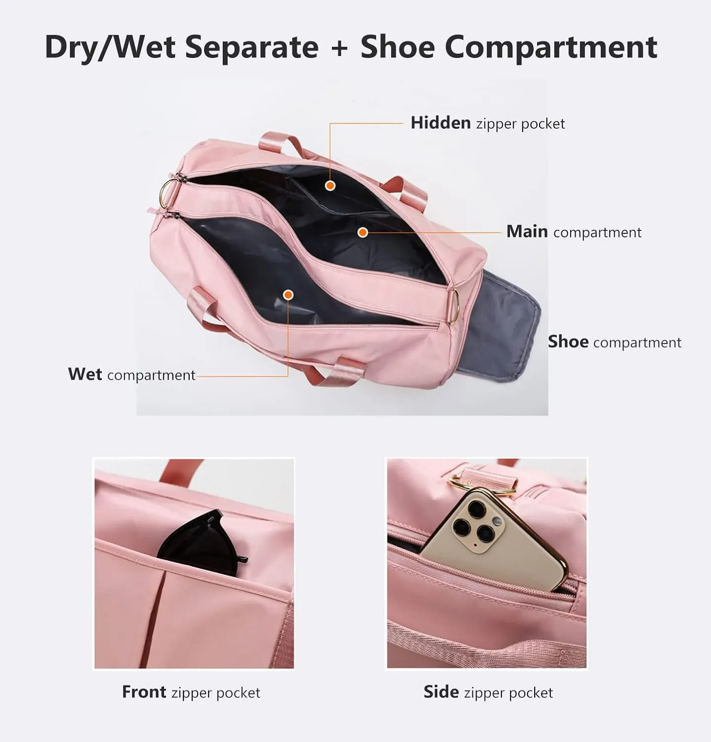 Sports Gym Bag Dance Bag Carry On Weekender Bag for Girls Teen Women, Waterproof Travel Duffle bag with Wet Pocket and Shoe Compartment (Bag Only, Black)