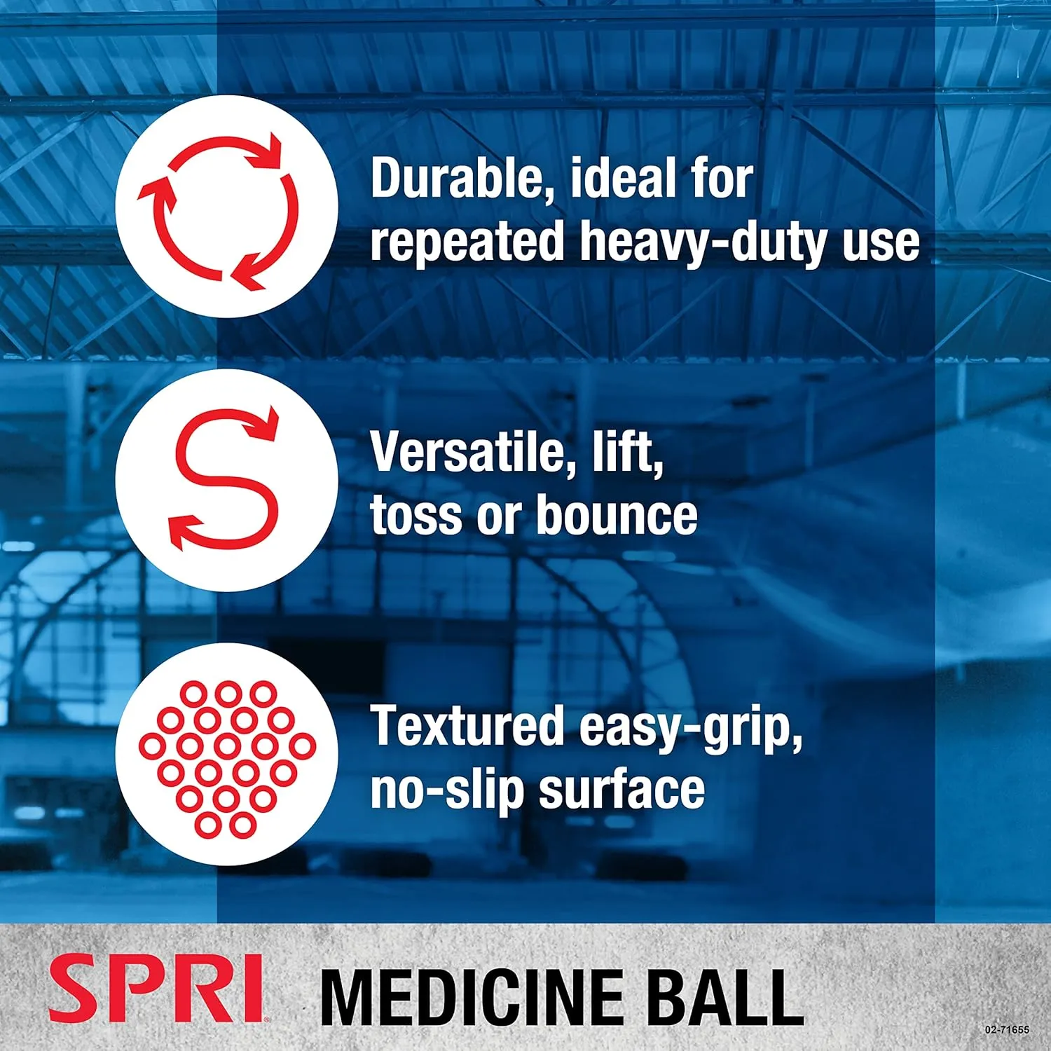 SPRI Medicine Ball - Exercise Workout Ball for Endurance Training - Thick Walled Heavy-Duty Textured Surface, Easy-to-Read Weight Label - Multi-Use Fitness Tool - Durable Construction