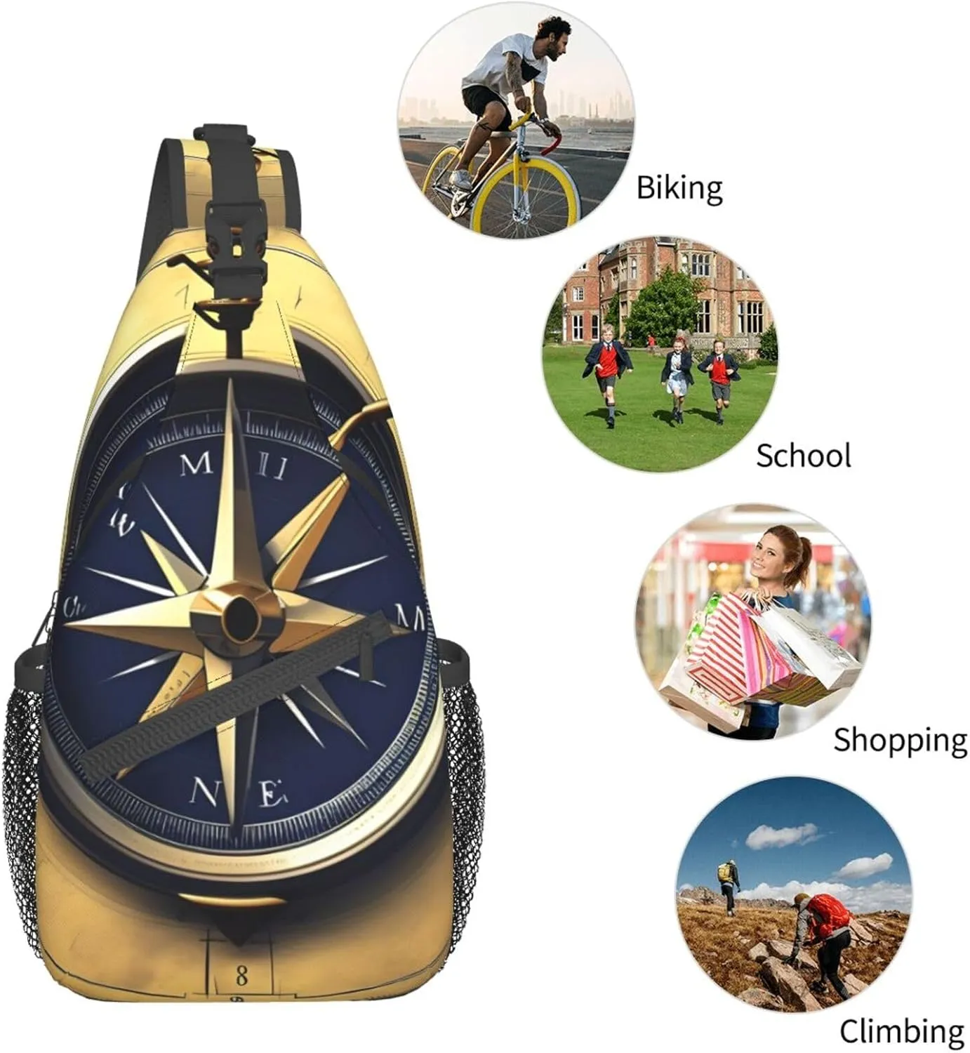 SSIMOO Law Of The Compass Navigation Versatile Travel Hiking Backpack-Perfect For Outdoor Cycling,Chest Shoulder Bag