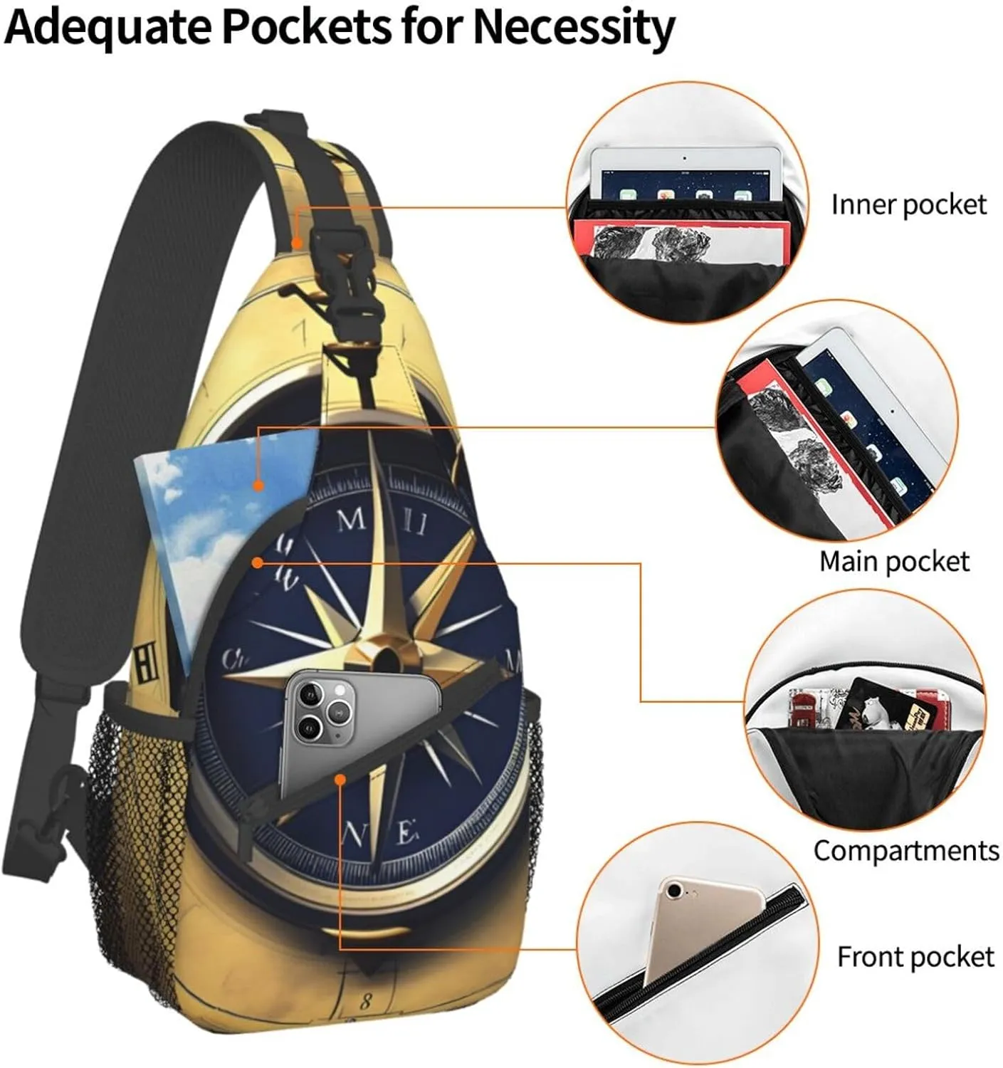SSIMOO Law Of The Compass Navigation Versatile Travel Hiking Backpack-Perfect For Outdoor Cycling,Chest Shoulder Bag