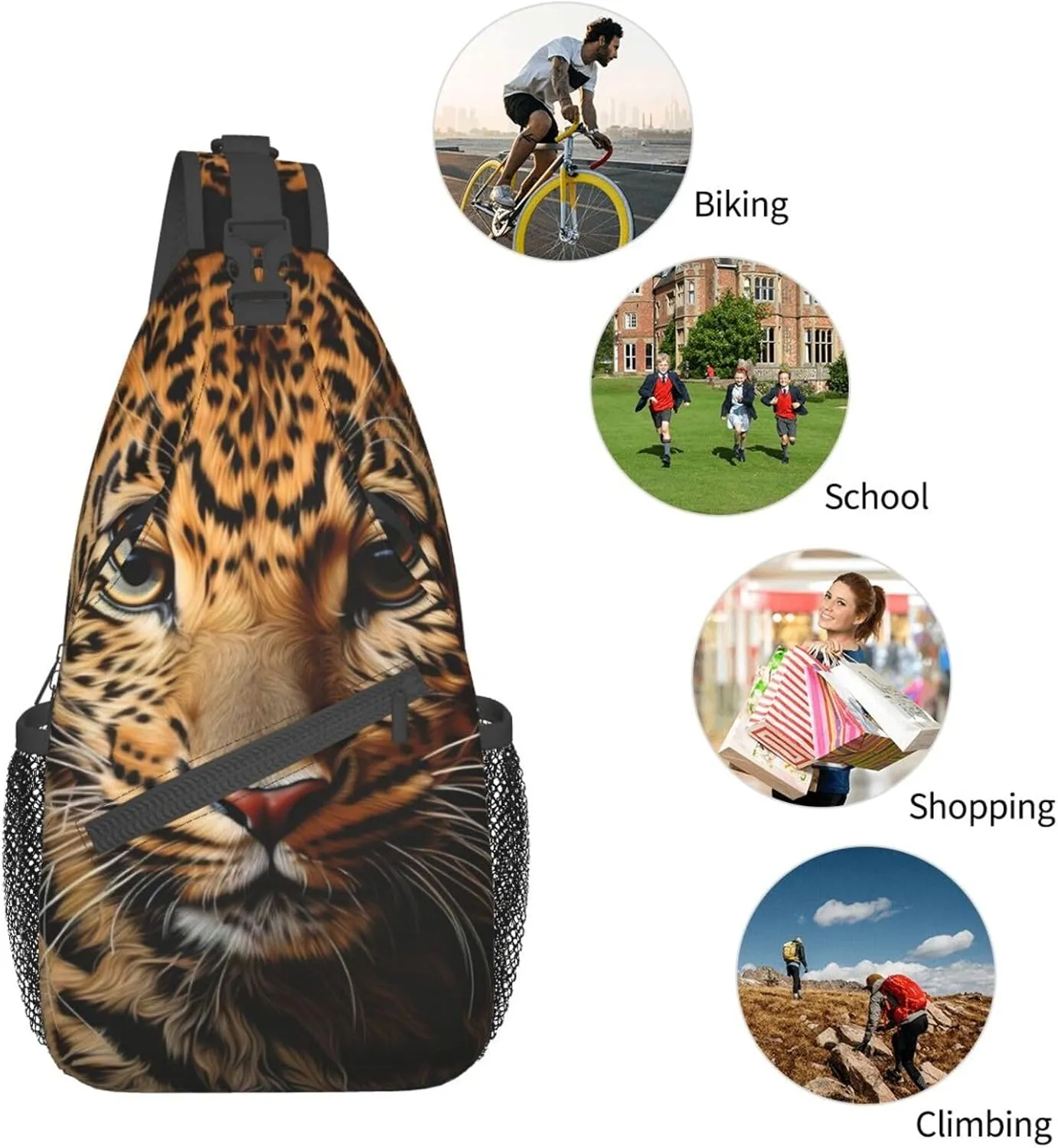 SSIMOO Leopard Print Versatile Travel Hiking Backpack-Perfect For Outdoor Cycling,Chest Shoulder Bag