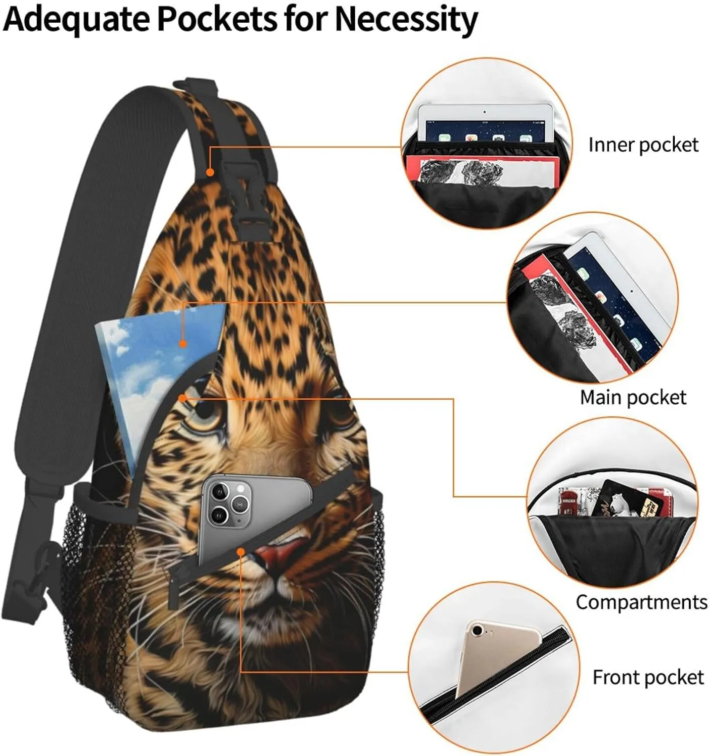 SSIMOO Leopard Print Versatile Travel Hiking Backpack-Perfect For Outdoor Cycling,Chest Shoulder Bag