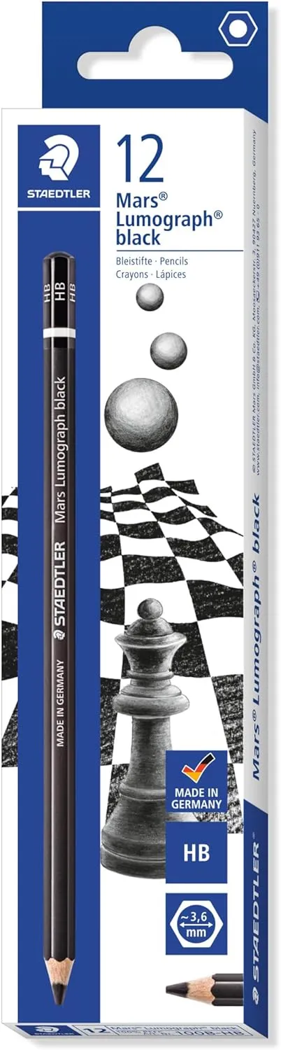 Staedtler Mars Lumograph Black Art Pencils, Presharpened HB/#2 Artist Pencils, Box of 12, 100B-HB
