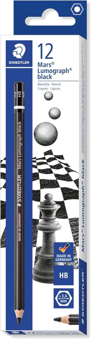 Staedtler Mars Lumograph Black Art Pencils, Presharpened HB/#2 Artist Pencils, Box of 12, 100B-HB