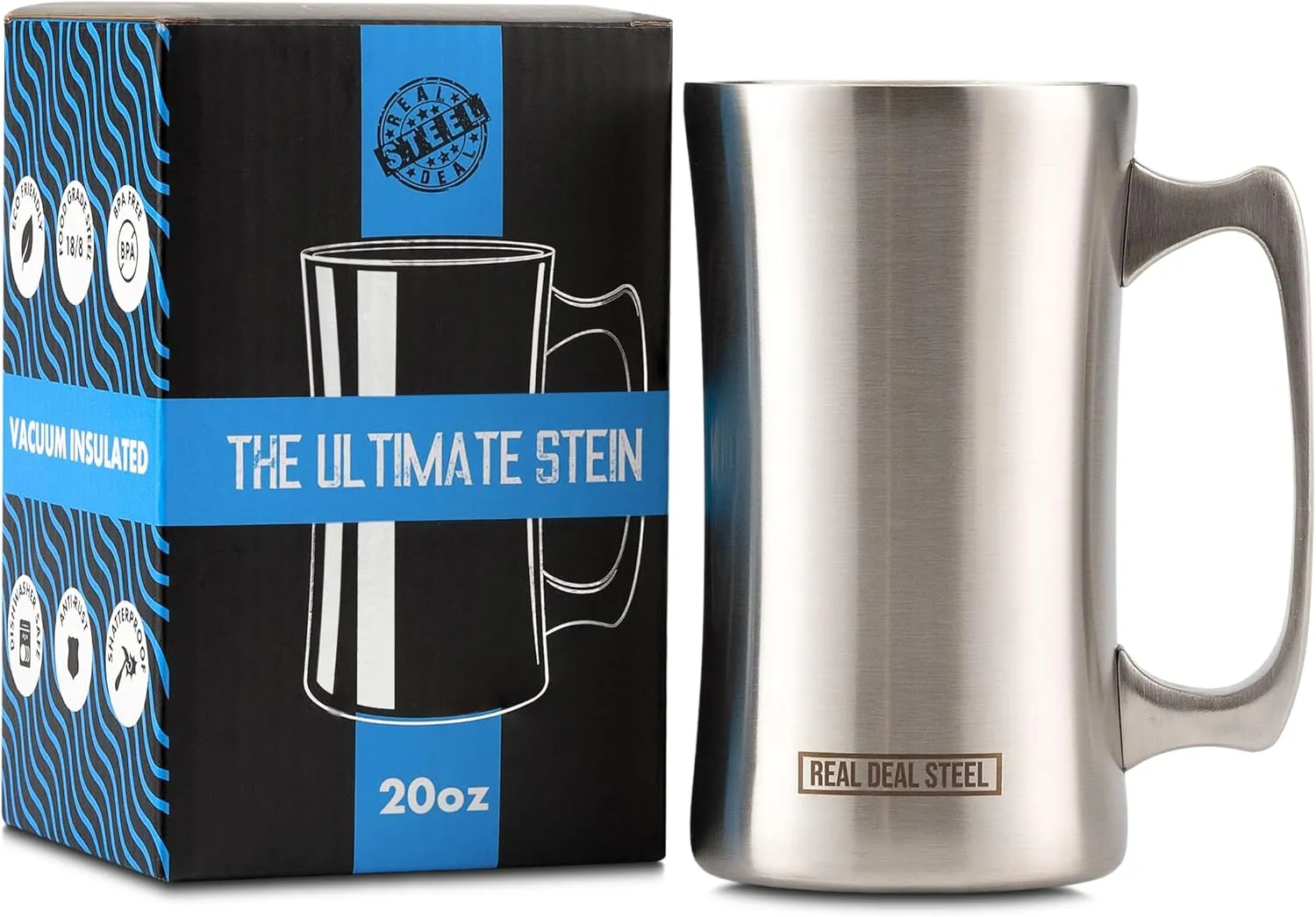 Stainless Steel Insulated Beer Mug Vacuum Beer Stein with Welded Handle - 20oz Total Capacity - Large Metal Tankard for IPA, Coffee - Double Walled Mug