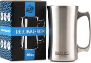 Stainless Steel Insulated Beer Mug Vacuum Beer Stein with Welded Handle - 20oz Total Capacity - Large Metal Tankard for IPA, Coffee - Double Walled Mug