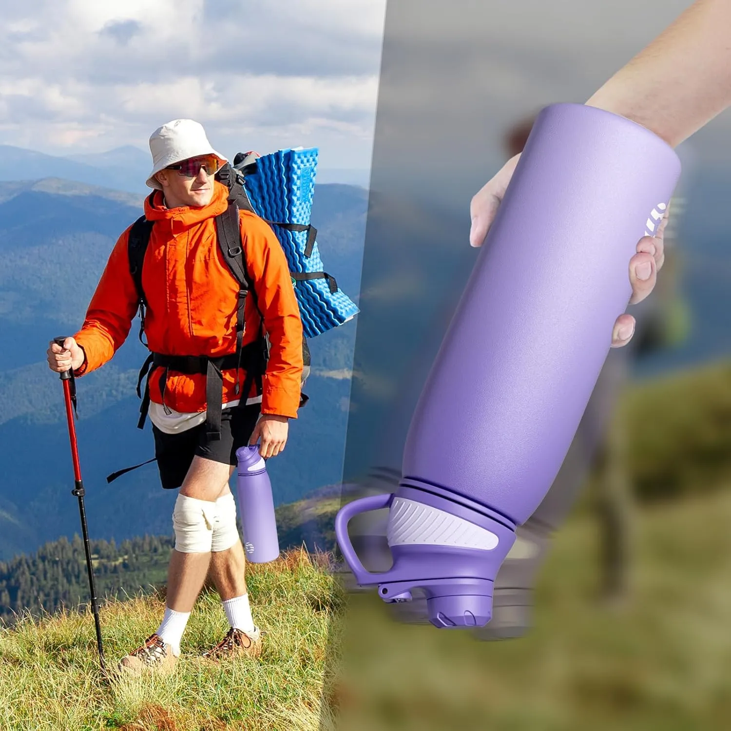 Stainless Steel Insulated Sports Water Bottle 32oz, BPA-Free, Double-Wall Vacuum Insulation, Magnetic Cap, No Straw - Ideal Thermos for School, Fitness, and Outdoor Activities, Violet
