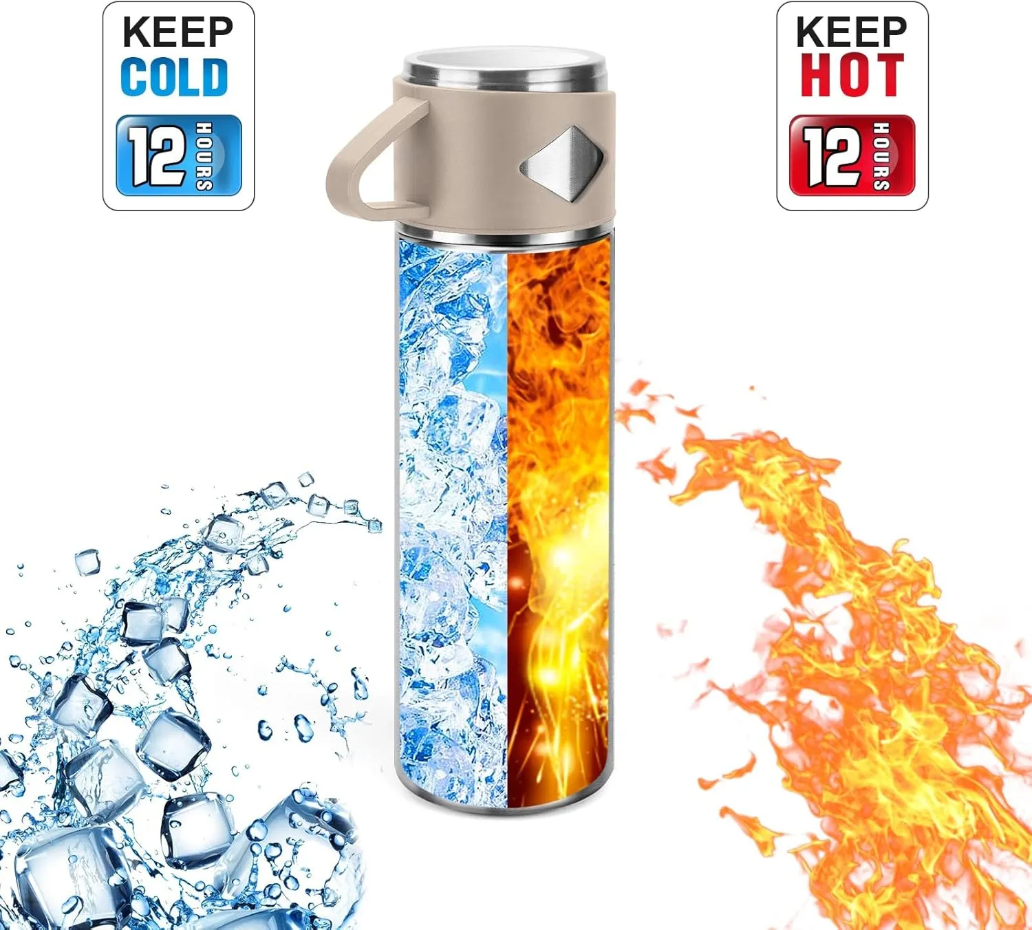 Stainless Steel Thermo 700ml/23.7oz Vacuum Insulated Bottle with Cup for Coffee Hot drink and Cold drink water flask.(Brown,Single)