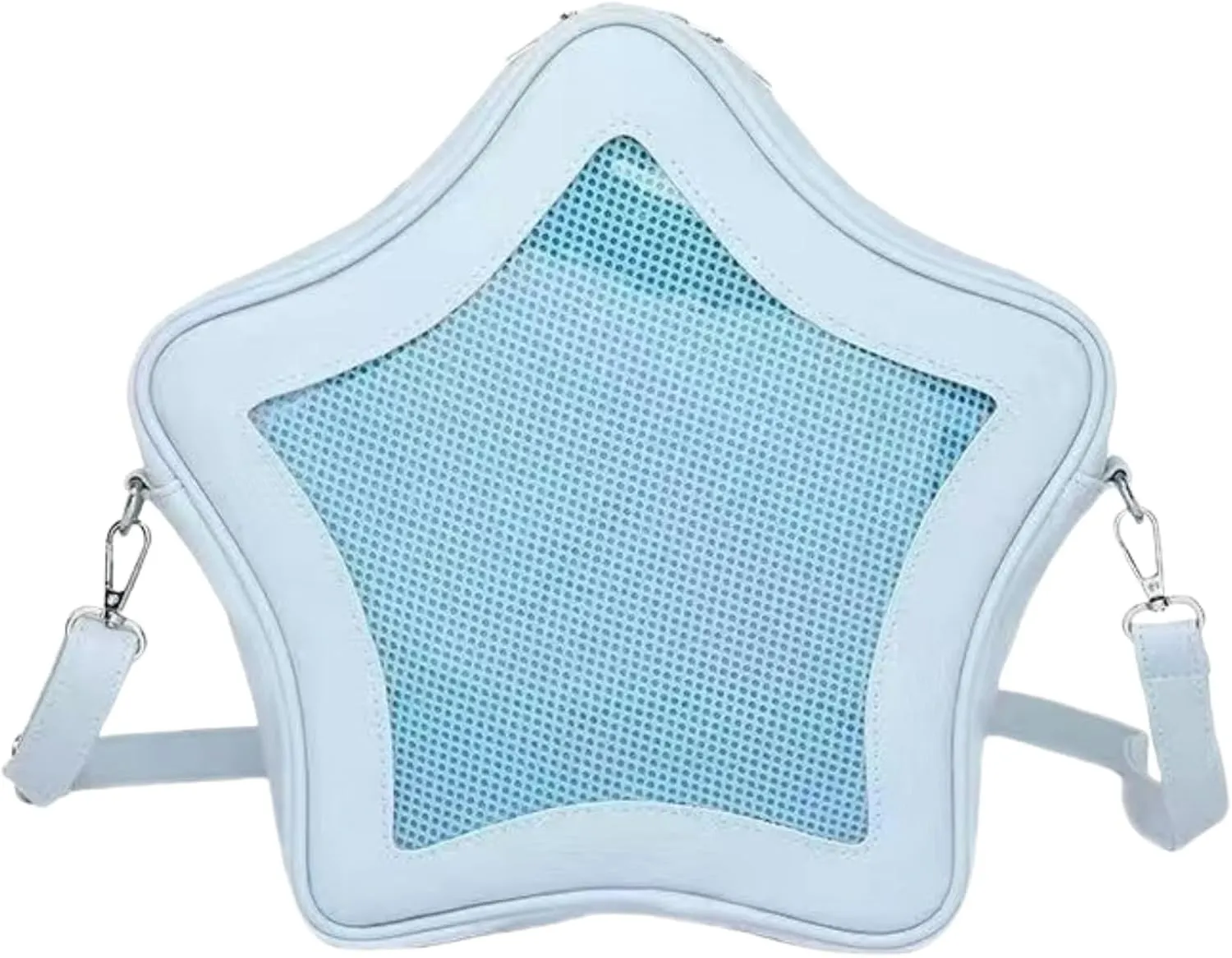 Star Shape Ita Bag Pins Display Crossbody Bag PU Leather Backpack Y2k Aesthetic Cute Handbag (Blue)