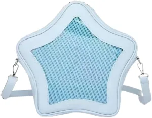 Star Shape Ita Bag Pins Display Crossbody Bag PU Leather Backpack Y2k Aesthetic Cute Handbag (Blue)