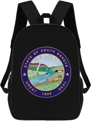 State Seal of South Dakota Printed 17 Inch Backpack Multipurpose Large-capacity Shoulders Daypacks Laptop Bag for Travel Hiking Camping 12.5 X 17 X 5.5 Inch