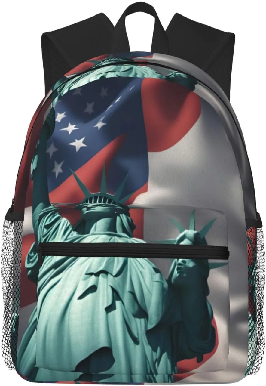 Statue of Liberty Flag College Backpack For Women Men,Lightweight Travel Bag Backpack With Pockets