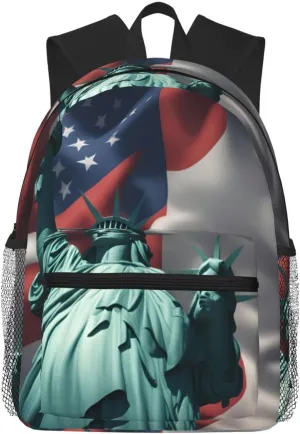 Statue of Liberty Flag College Backpack For Women Men,Lightweight Travel Bag Backpack With Pockets