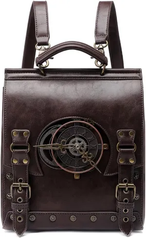 STEAM PUNK BACKPACK for Women - Renaissance Purse with Clock, Medieval Bag, Goth Messenger Bag, Goth Purse, Leather Goth Bag