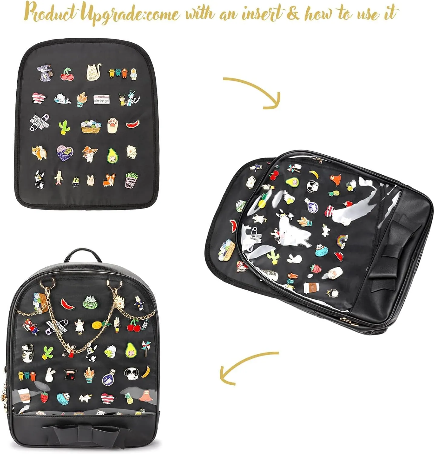 STEAMEDBUN Ita Bag Backpack Bowknot Kawaii Pin Display Backpack Bag with Insert