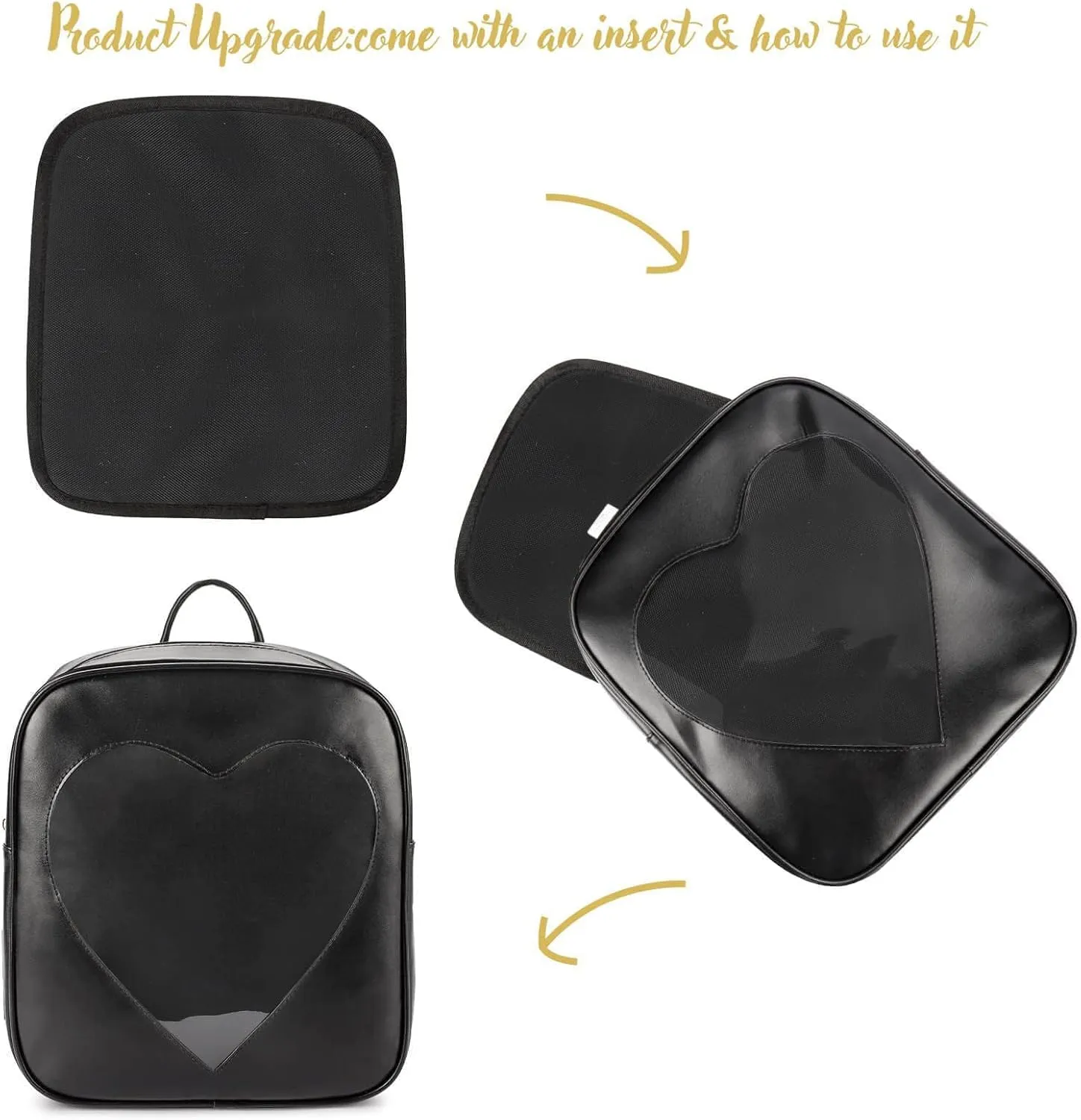 STEAMEDBUN Ita Bag Backpack Heart Shaped Black Pin Display Backpack with Insert