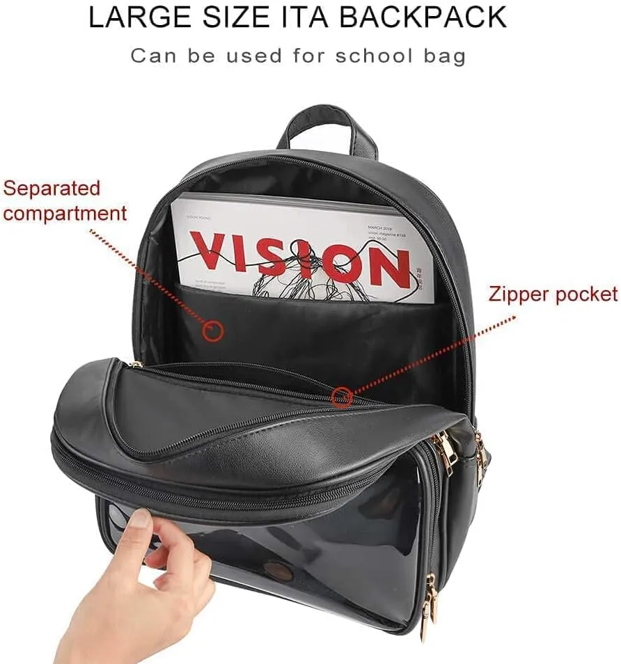 STEAMEDBUN Ita Bag Double Window Candy PU Leather Backpack Kawaii Pins Bag with insert