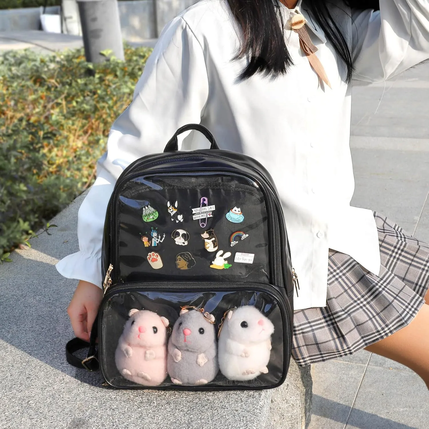 STEAMEDBUN Ita Bag Double Window Candy PU Leather Backpack Kawaii Pins Bag with insert