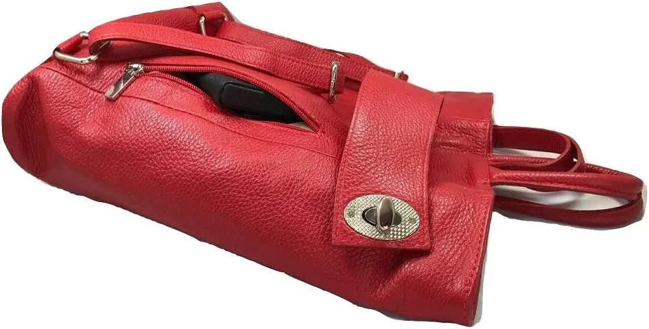 Stella Convertible Leather Backpack Purse – Casual Travel Tote Bag Red