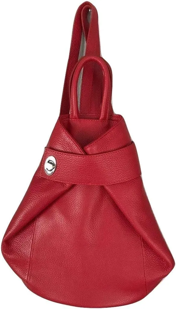 Stella Convertible Leather Backpack Purse – Casual Travel Tote Bag Red