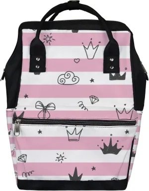 Stick Figure Bow Crown Diaper Bag Backpack Waterproof Backpack Baby Nappy Changing Bag for Travel Large Capacity Durable and Stylish for Woman