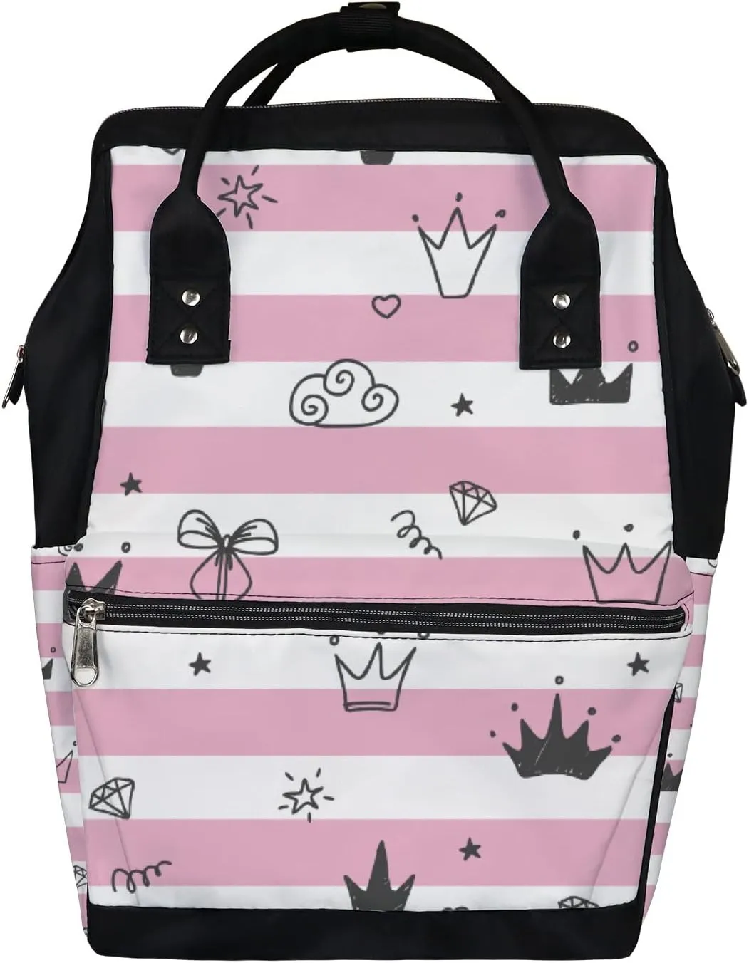 Stick Figure Bow Crown Diaper Bag Backpack Waterproof Backpack Baby Nappy Changing Bag for Travel Large Capacity Durable and Stylish for Woman