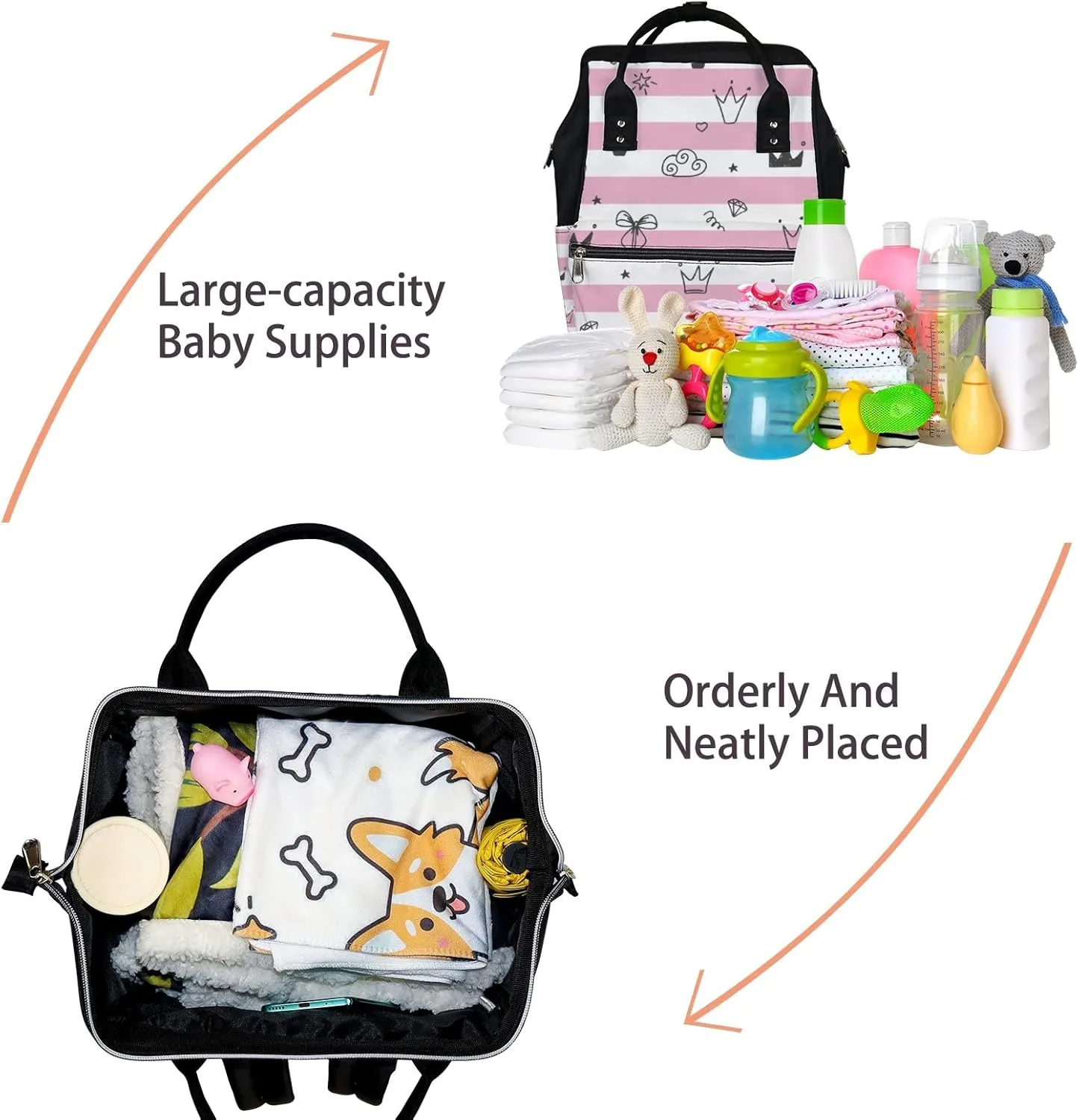 Stick Figure Bow Crown Diaper Bag Backpack Waterproof Backpack Baby Nappy Changing Bag for Travel Large Capacity Durable and Stylish for Woman
