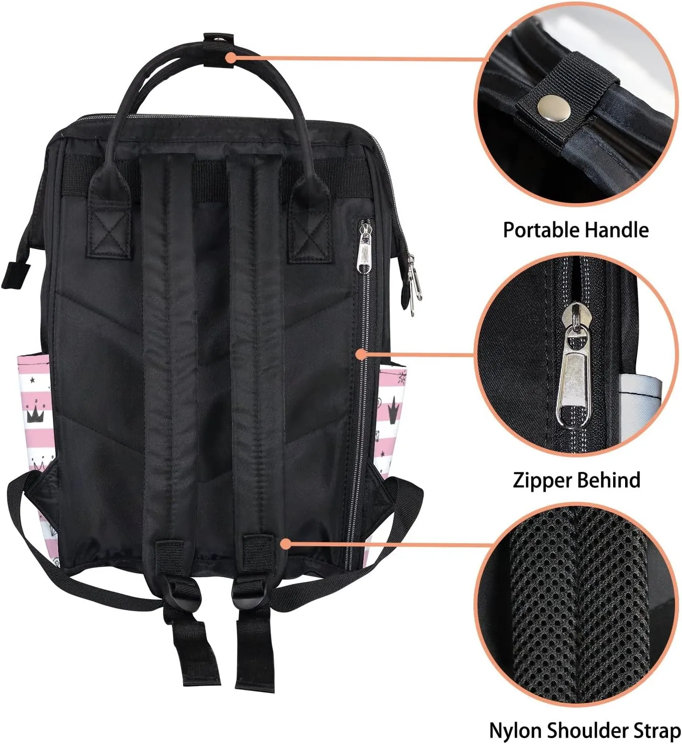 Stick Figure Bow Crown Diaper Bag Backpack Waterproof Backpack Baby Nappy Changing Bag for Travel Large Capacity Durable and Stylish for Woman
