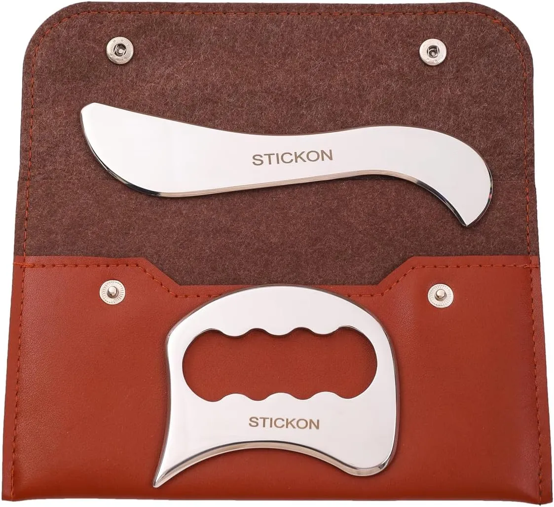 STICKON Stainless Stee Gua Sha Set 2 in 1,Scraping Massage Tools Kit & IASTM Tool for Physical Therapy, Muscle Scraping Tool, IASTM Tools,Soft Tissue Massage Tool(STICKON-52)