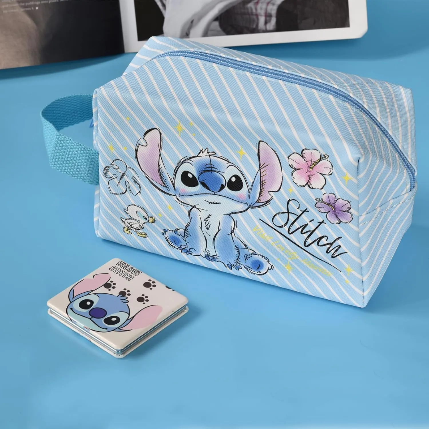 Stitch Travel Cosmetic Bag, Large Capacity Cartoon Cosmetic Pouch Makeup Bag with Zipper, PU Travel Toiletry Bag Makeup Accessories Organizer