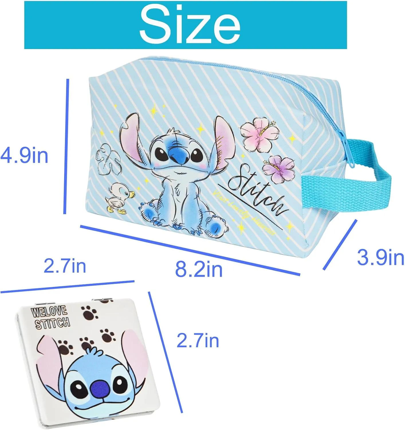 Stitch Travel Cosmetic Bag, Large Capacity Cartoon Cosmetic Pouch Makeup Bag with Zipper, PU Travel Toiletry Bag Makeup Accessories Organizer