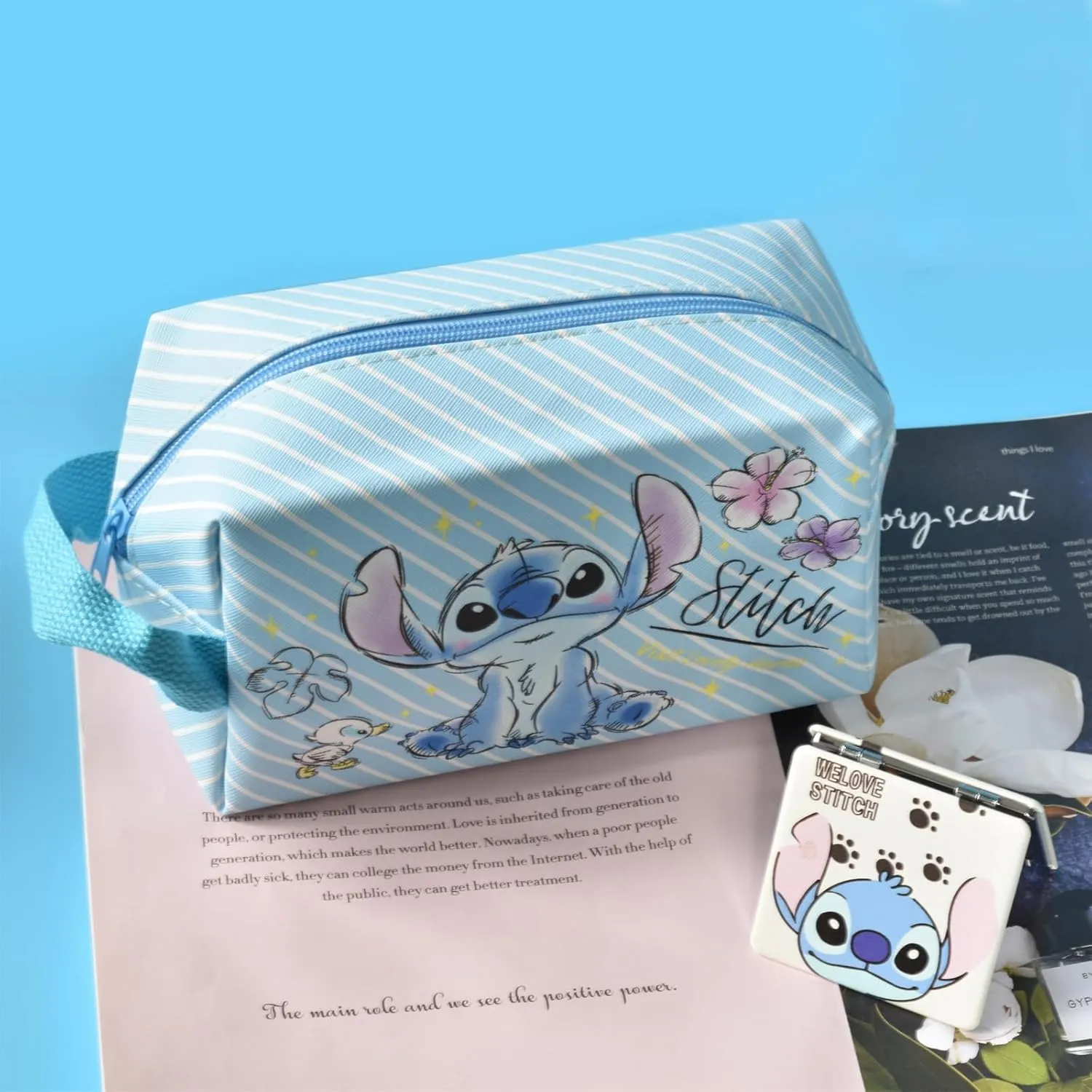 Stitch Travel Cosmetic Bag, Large Capacity Cartoon Cosmetic Pouch Makeup Bag with Zipper, PU Travel Toiletry Bag Makeup Accessories Organizer