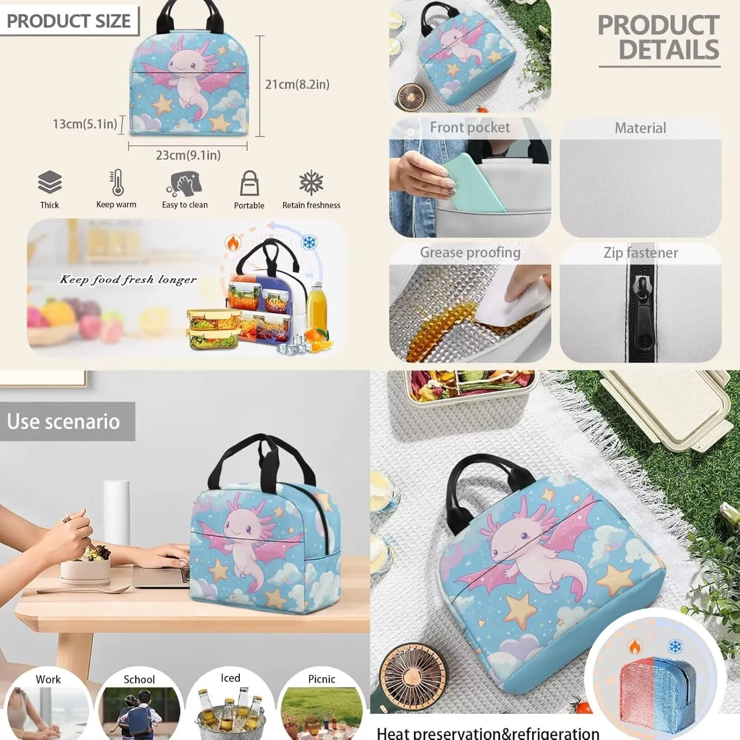Strawberry Backpack with Lunchbox and Water Bottle Bag Soft Zipper Pencil Case 4 in 1 Print Backpack School Bag Lightweight Teen Bookbag for Girls Boys Ages 14-16 Kindergarten Elementary
