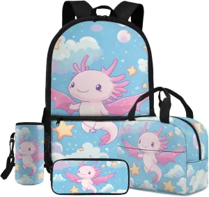 Strawberry Backpack with Lunchbox and Water Bottle Bag Soft Zipper Pencil Case 4 in 1 Print Backpack School Bag Lightweight Teen Bookbag for Girls Boys Ages 14-16 Kindergarten Elementary