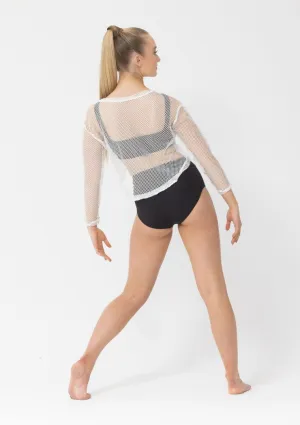 Studio 7 Long Sleeve Fishnet Crop | White