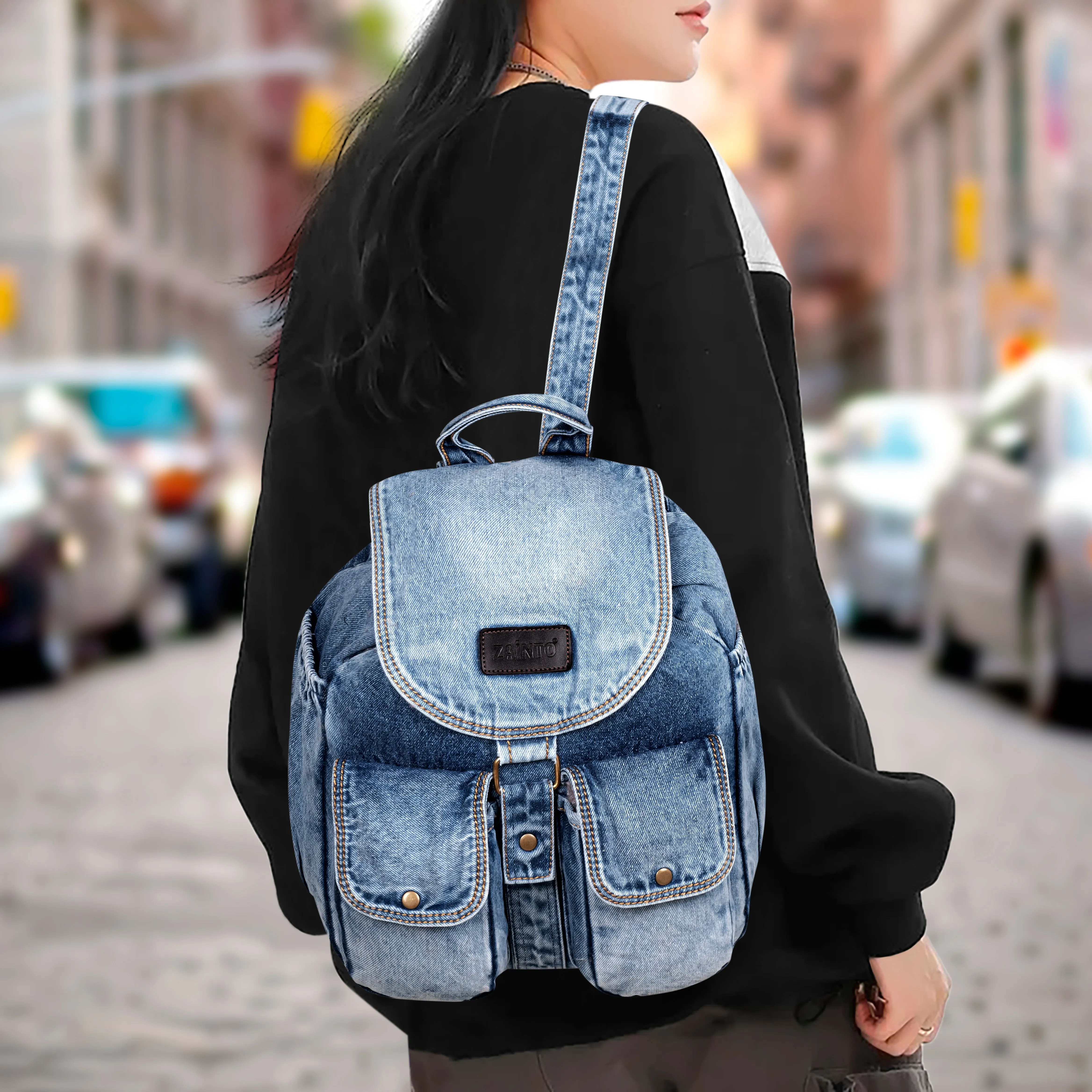 Stylish Denim Flap Backpack for Women & Men – Lightweight, Durable, and Spacious Bag for Travel, School, or Daily Use