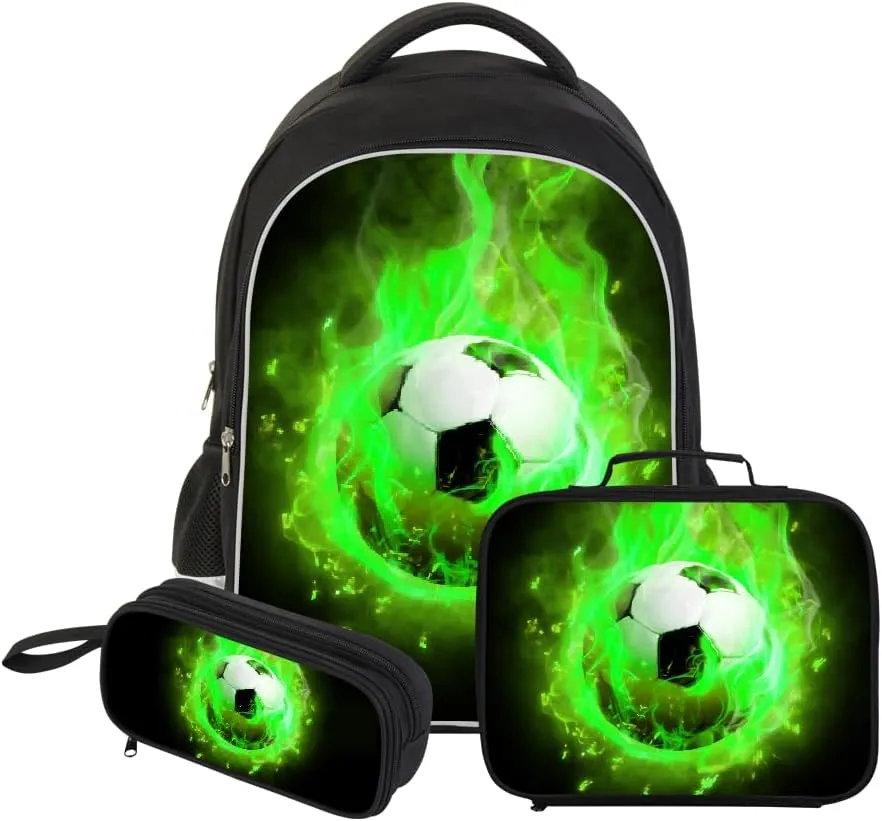 Stylish School Backpack Boys Cool Football Bagpack Double Layer Large Bookbag with Laptop Compartment