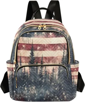 SUABO American Flag Forest Backpack Purse Ladies Rucksack Travel Shoulder Bag Casual Daily Backpack