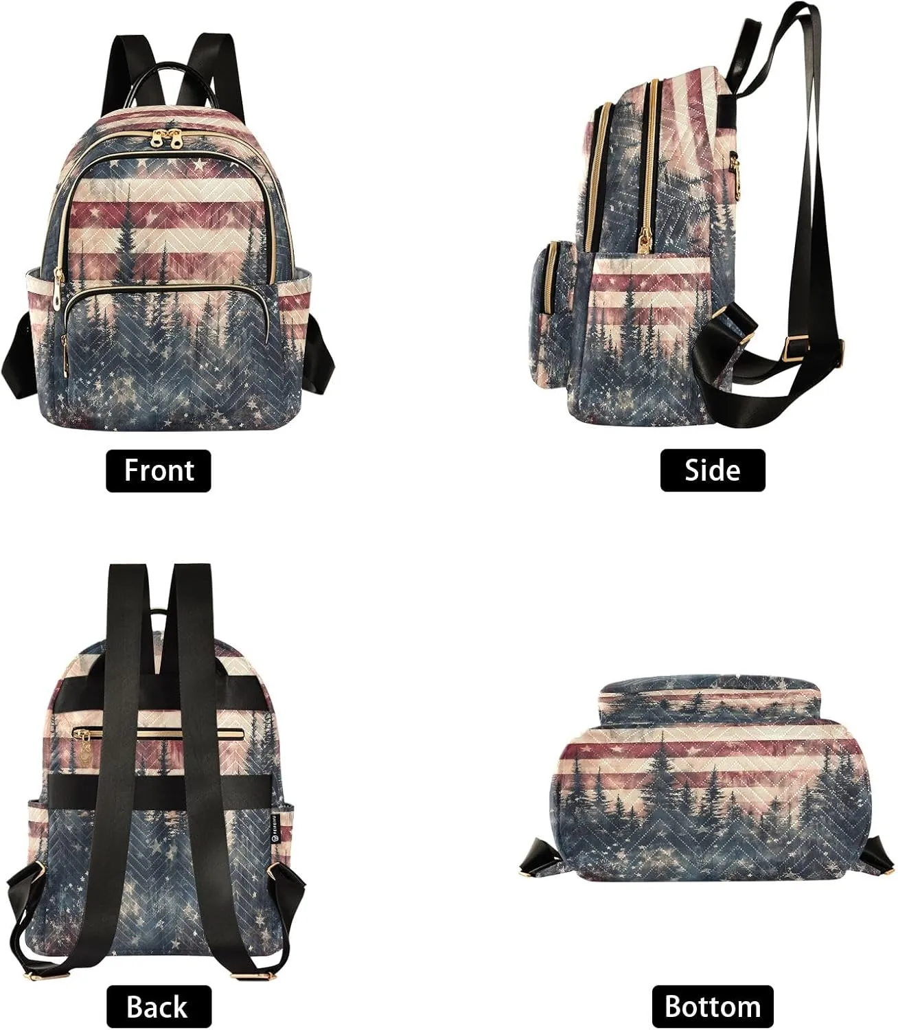 SUABO American Flag Forest Backpack Purse Ladies Rucksack Travel Shoulder Bag Casual Daily Backpack