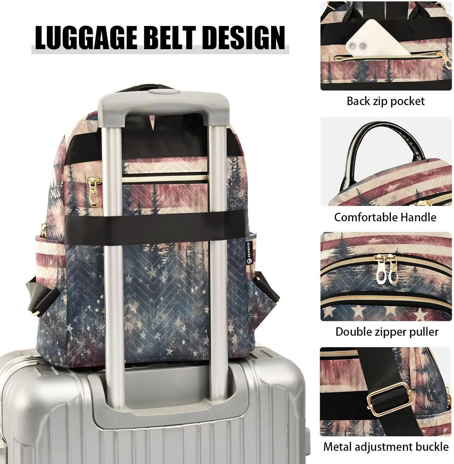 SUABO American Flag Forest Backpack Purse Ladies Rucksack Travel Shoulder Bag Casual Daily Backpack